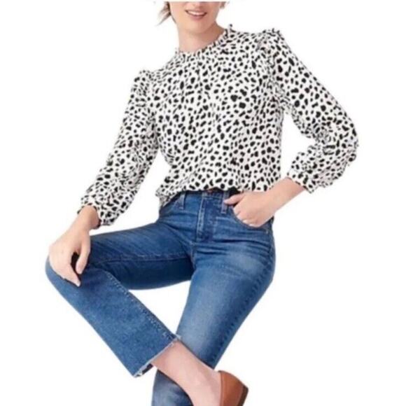 J.Crew Womens Ruffle Sleeve Leopard Print Satin Crepe Top Blouse Size Small - Picture 2 of 15